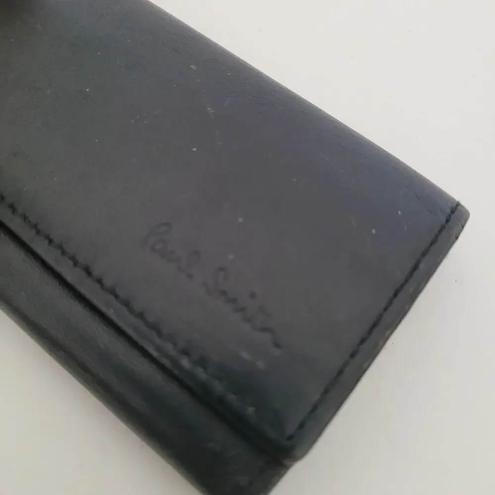 Paul Smith 4-Key Hooks Holder Case Wallet Logo Black Striped Charm Trifold Small